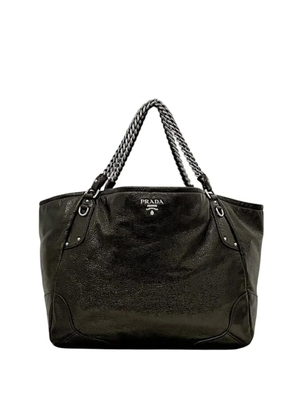Prada Chain Tote Brown Coating Leather 20 31 Shoulder